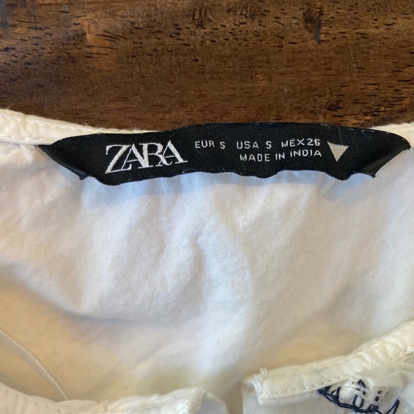 Zara Poplin White Embroidered Blouse Size Small Peter Pan Collar 100% Cotton - Picture 5 of 8